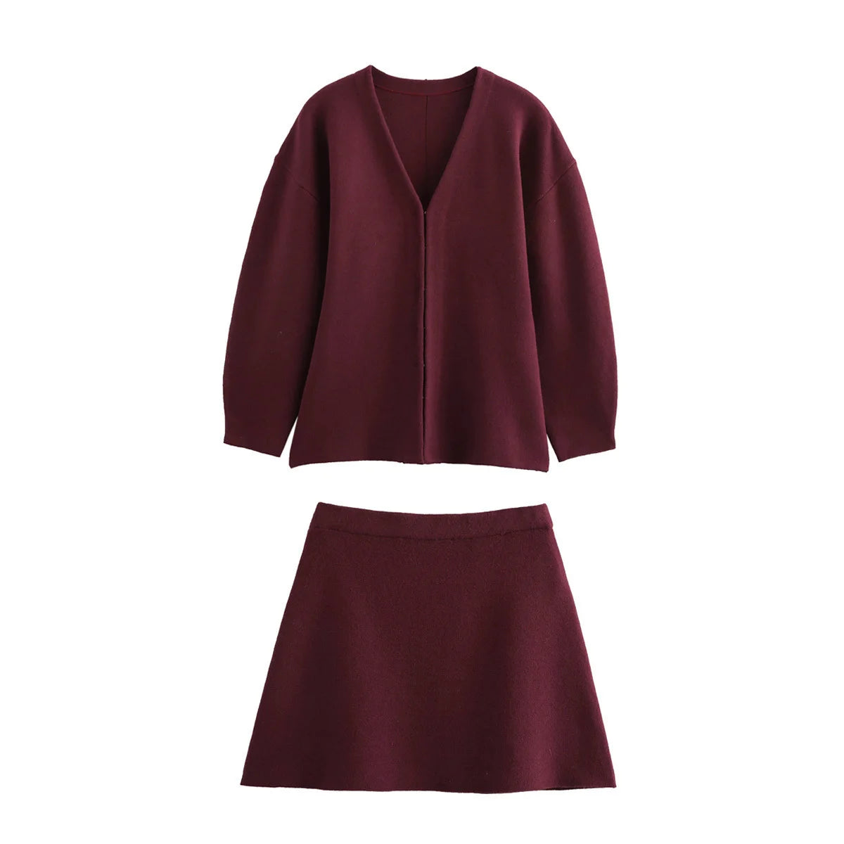 Women's new fashion slim versatile V Neck knitted coat retro long sleeved button up women's coat chic top+skirt women's suit