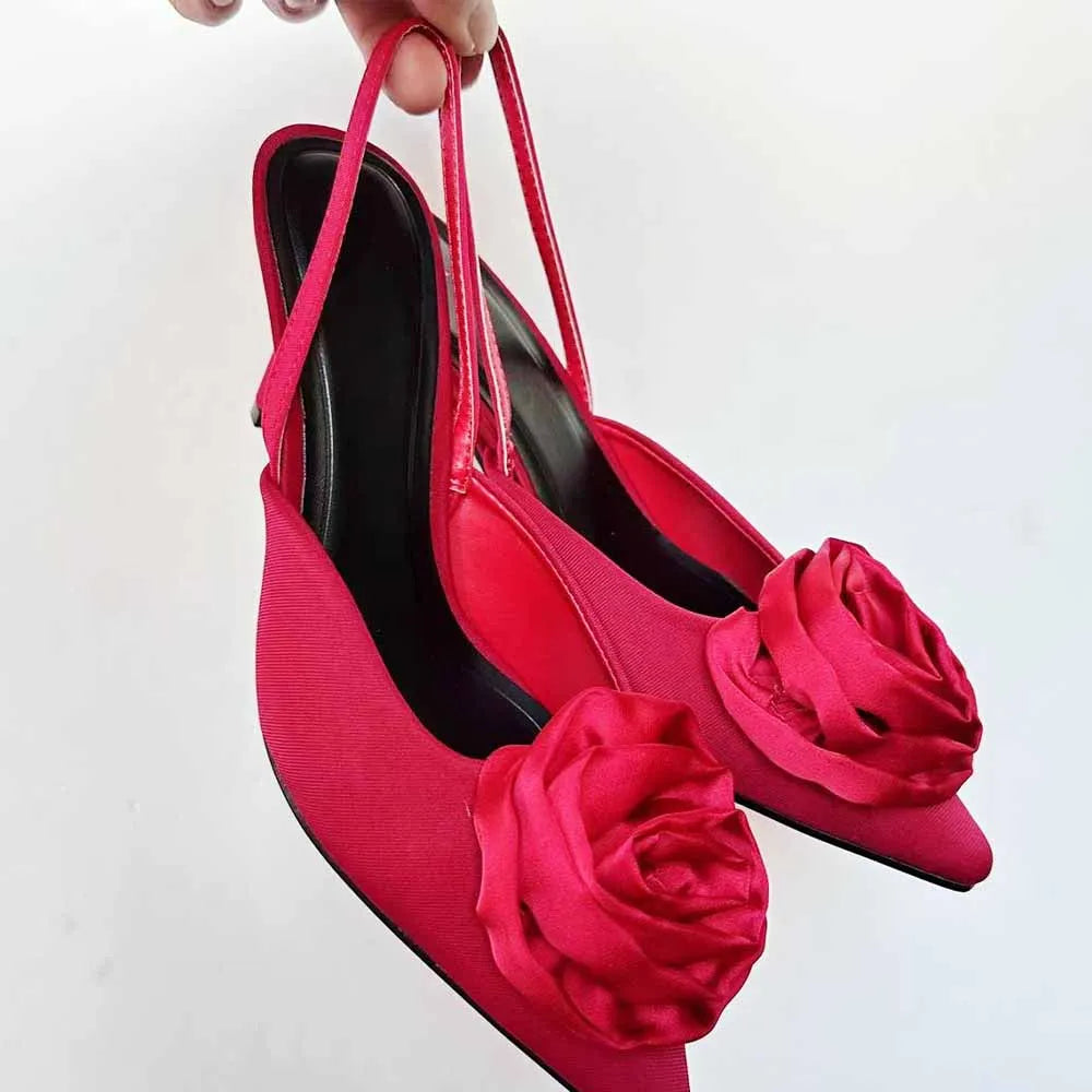 New 2024 Fashion Women's Shoes Joker Slim Red Flower Decorative Exposed Heel Baotou With High-heeled Sandals.