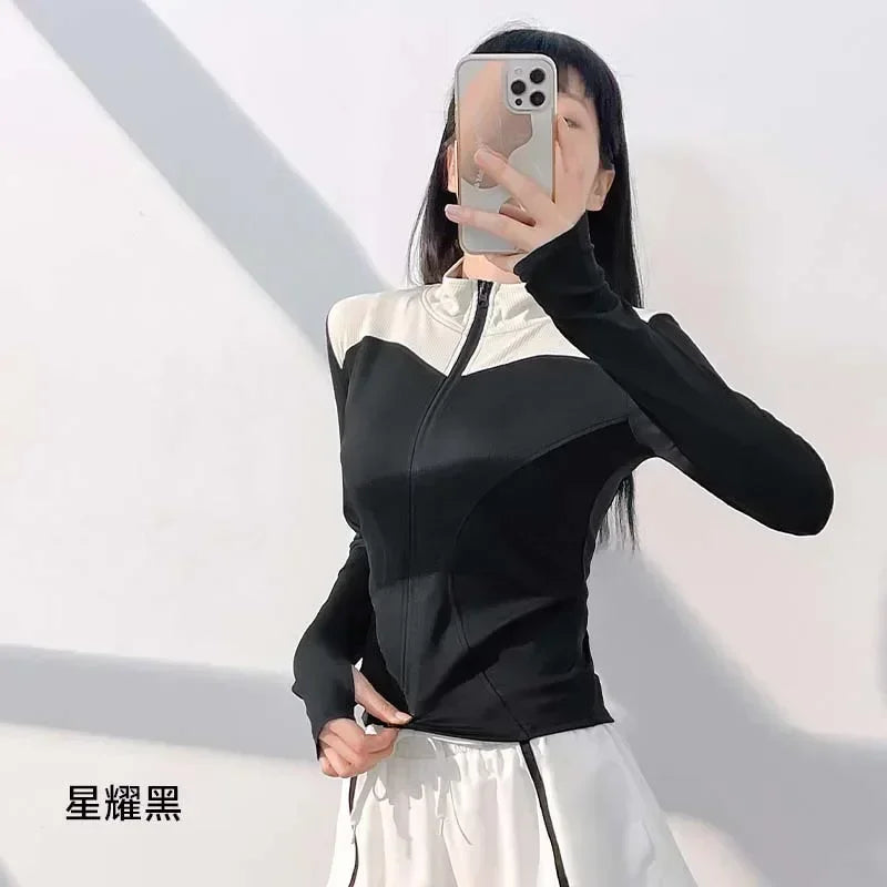 High Elastic Stand-up Collar Slim Fitness Clothes Slim Yoga Top Sports Coat Yoga Clothes