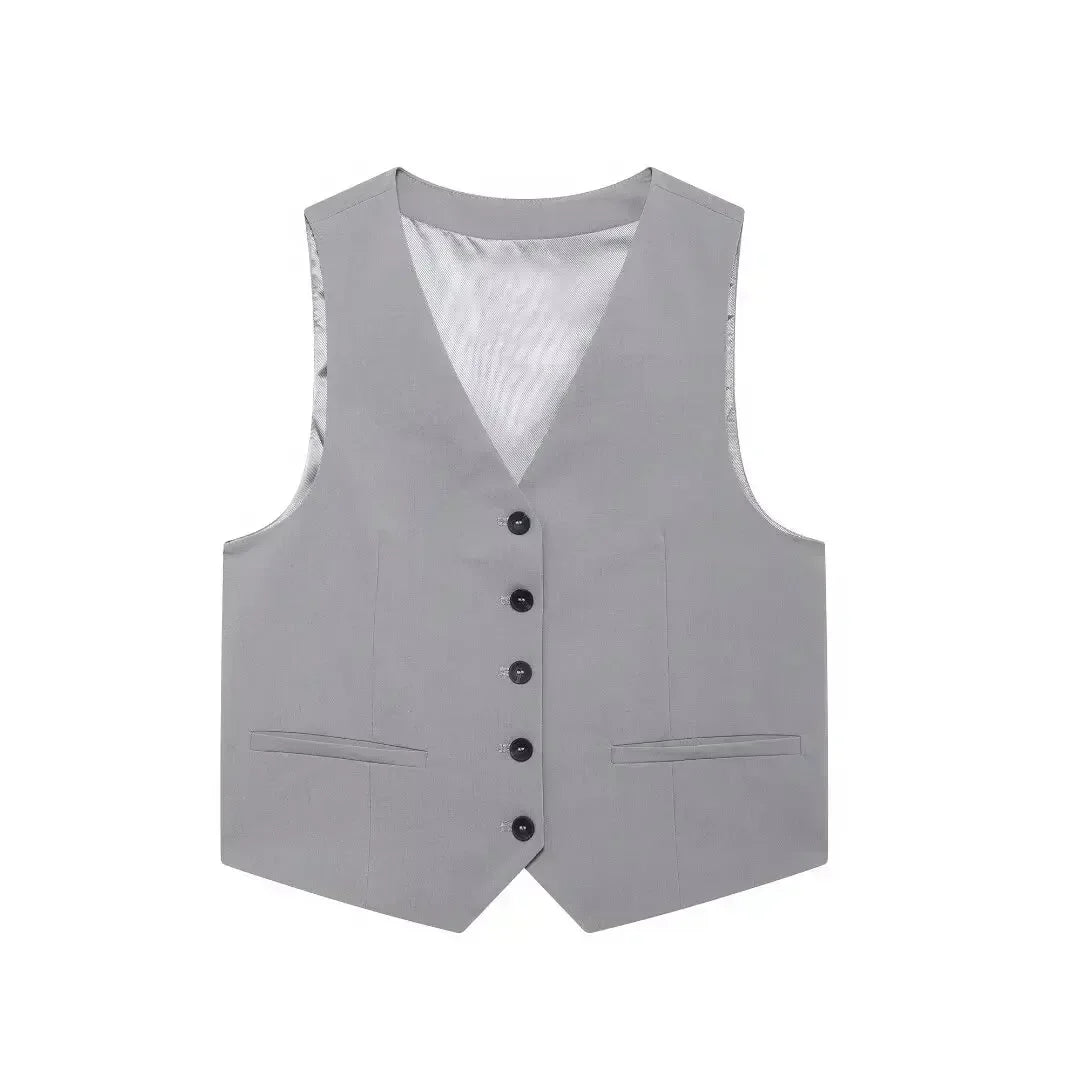 Women's 2024 New Fashion Strap Decoration Casual Short Single breasted Suit Vest Retro V Neck Sleeveless Women's Vest Chic 