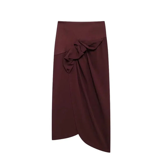 Women's new fashion pleated layered decoration casual slim asymmetric MIDI skirt retro high waisted side zipper women's skirt