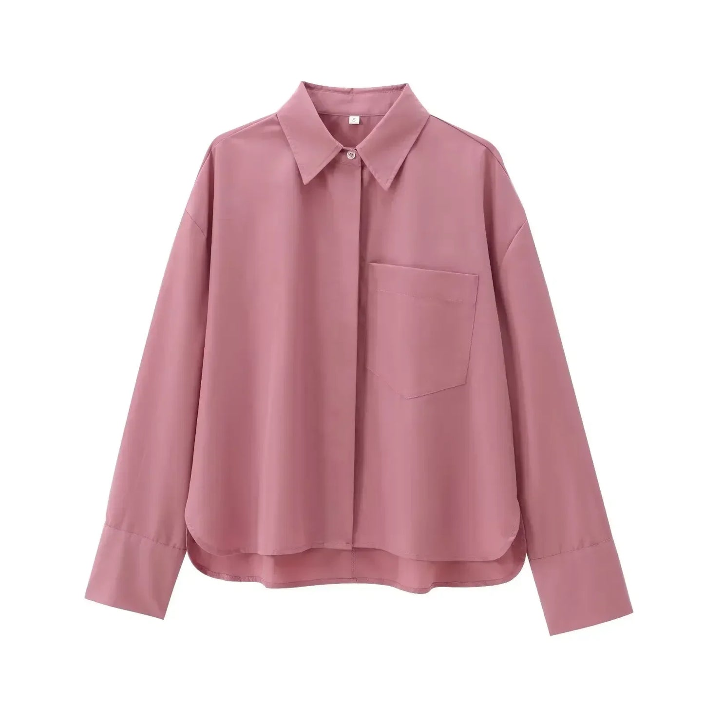 Women's 2024 new fashion pocket decoration casual lapel asymmetrical shirt retro long sleeved button up women's shirt chic top