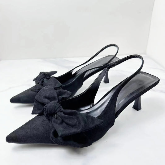 New 2024 New Women's Shoes Summer New High-heeled Shallow-pointed Thin-heeled Elegant Bow Joker Sandals