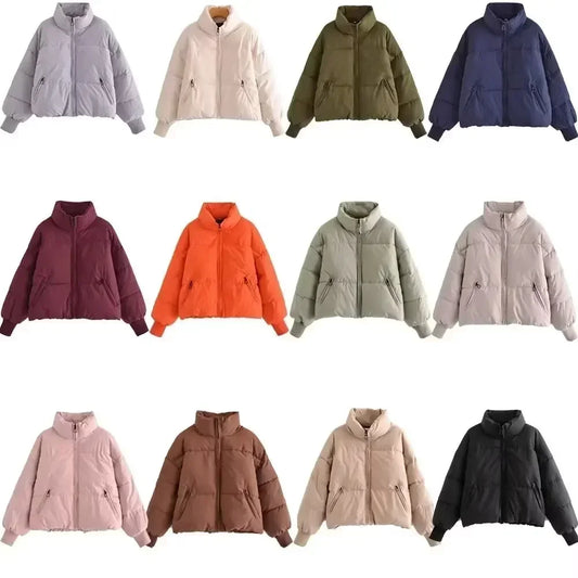 Women's Winter New Fashion Loose Thick Warm Short Stand Collar Cotton Jacket Retro Long Sleeve Pocket Women's Coat Chic Top