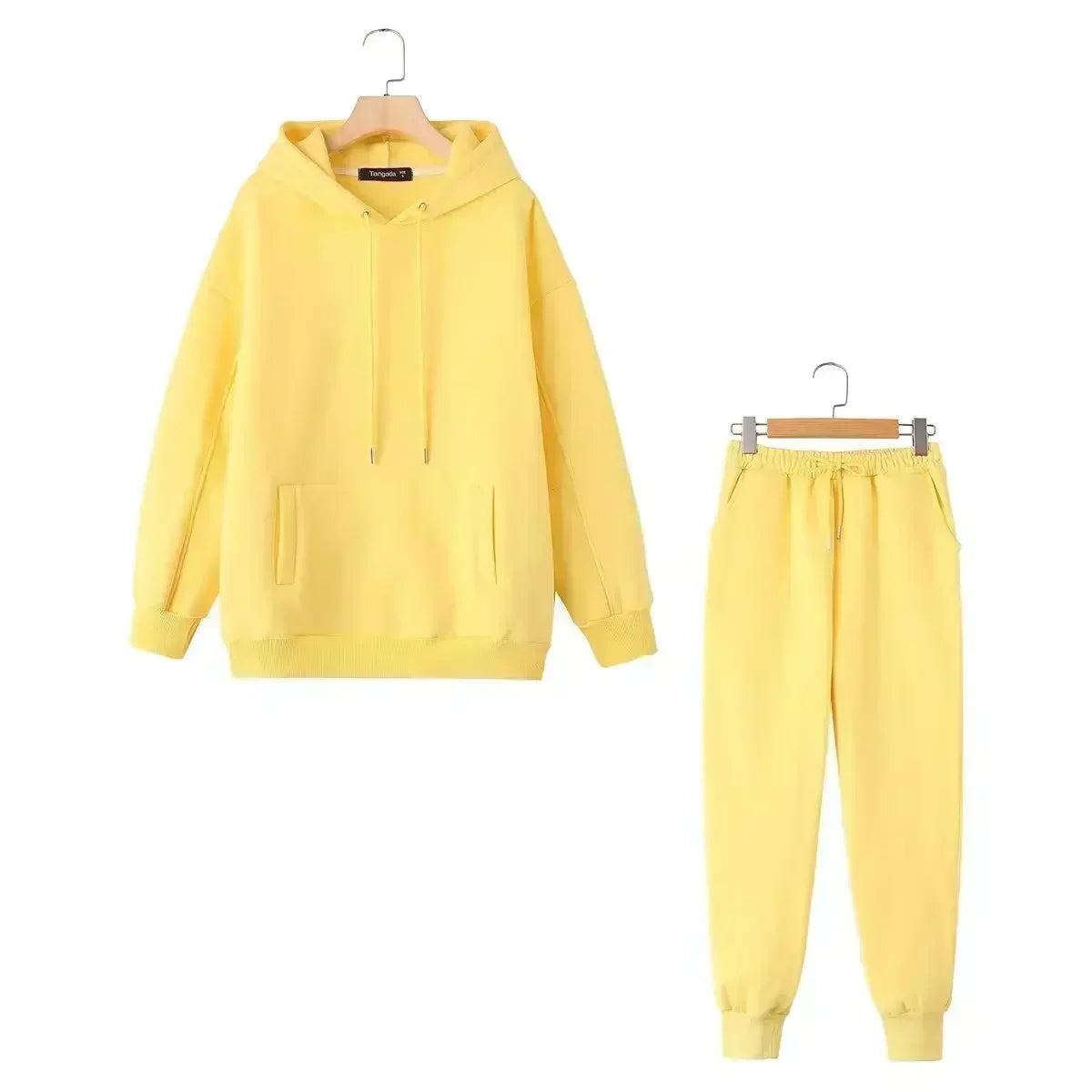 set woman 2 pieces Women New Fashion Loose Cotton Hooded Sweatshirts Vintage Long Sleeve Pockets Female + Pants Women's suit