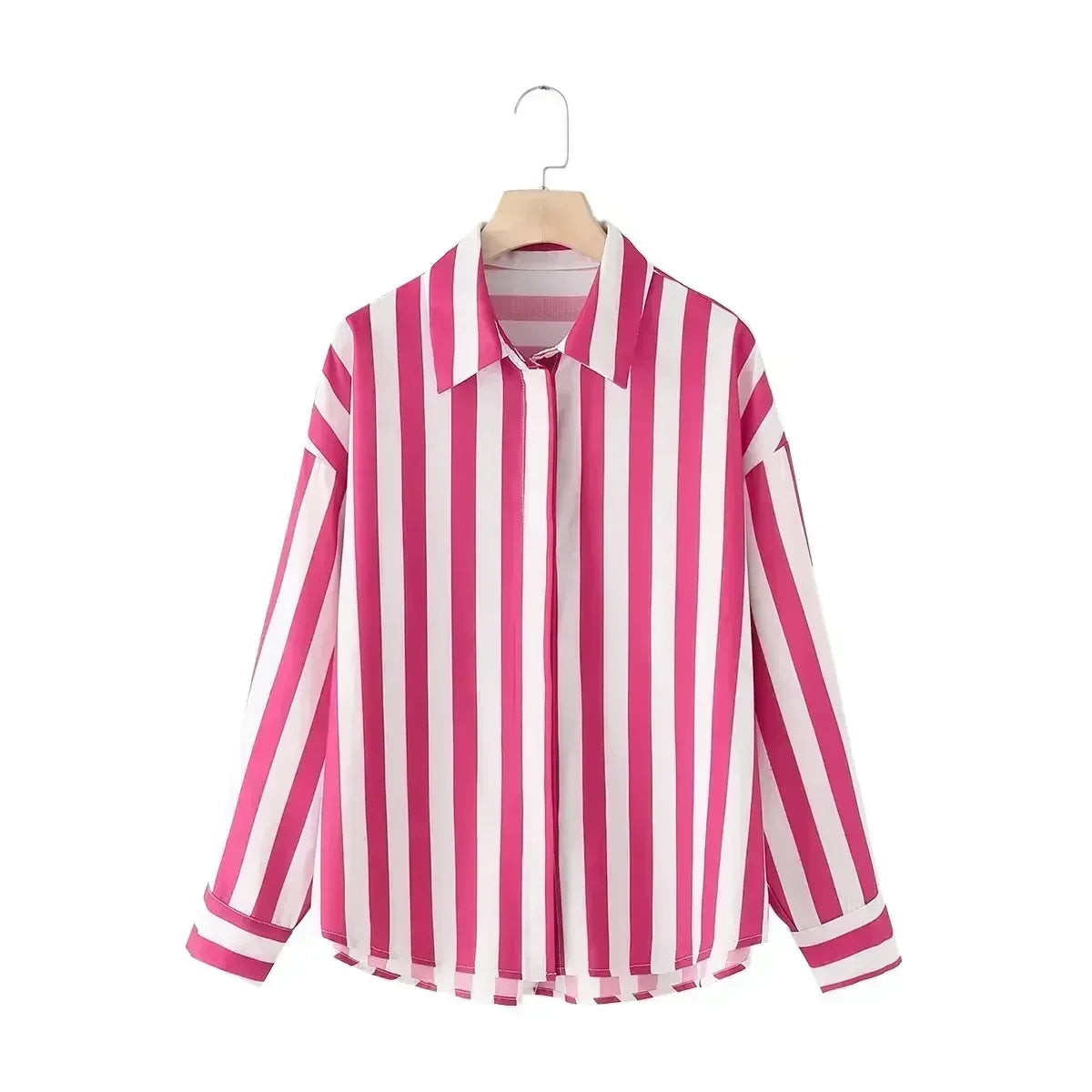 Women's new fashion linen blend casual contrasting striped long sleeved shirt retro lapel button up women's shirt chic top 