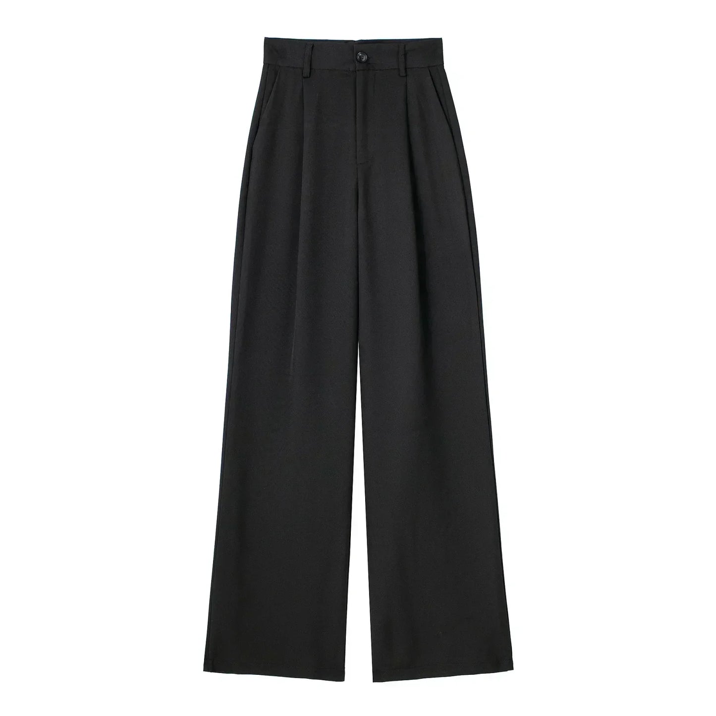 Women's New Fashion Loose Versatile Pleated Suit Pants Side Pocket Casual Pants Vintage High Waist Zipper Female Trousers Mujer