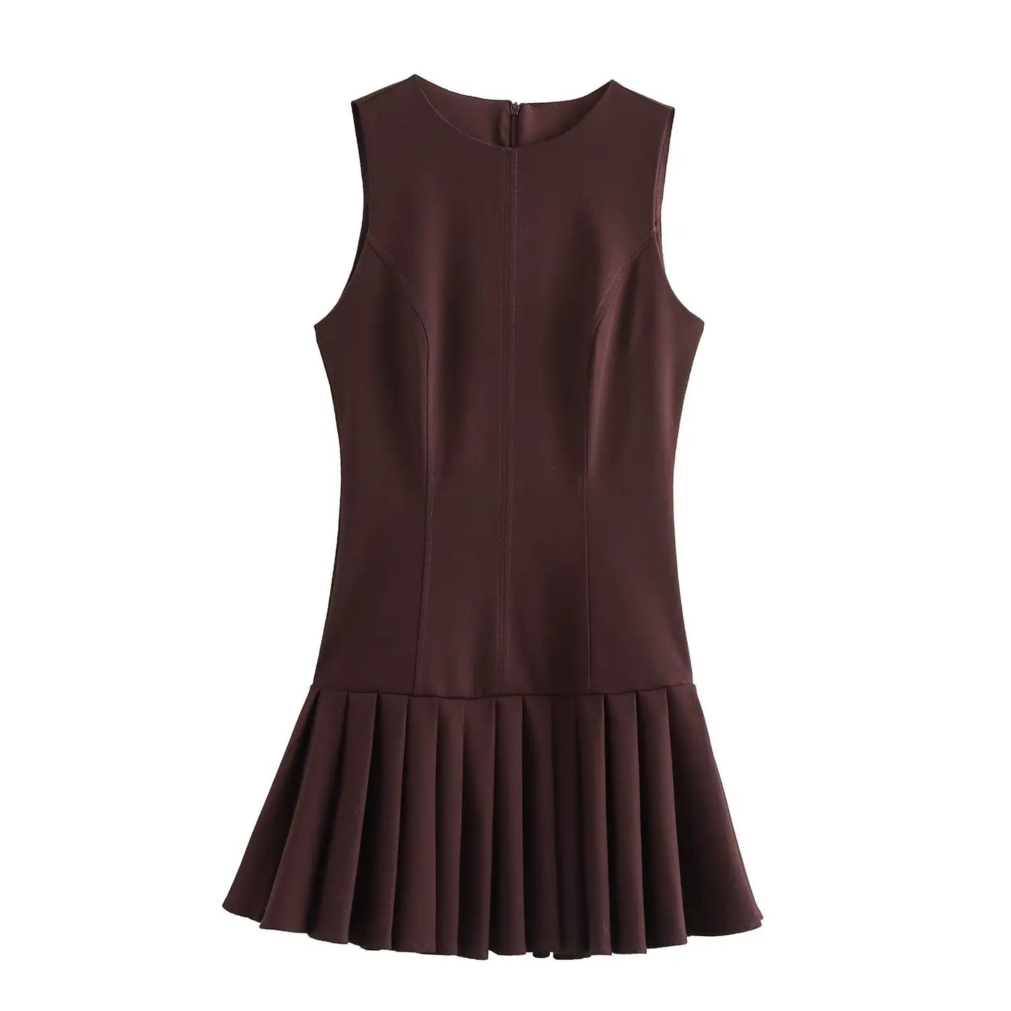 Women's new fashion line trimming decoration slim versatile wide pleated mini dress retro sleeveless back zipper women's dress