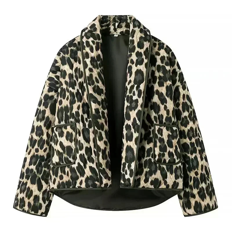 European Style Fashion All Match Cardigan Leopard Print Jacket Loose Casual Top Coat Women 2024 New Spring Autumn