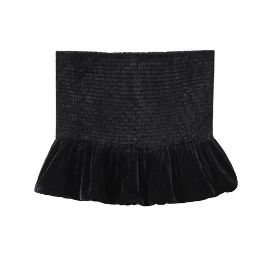 Women's new fashion wide pleated velvet hem design slim texture Shorts Skirts retro high elastic waist women's skirt Mujer