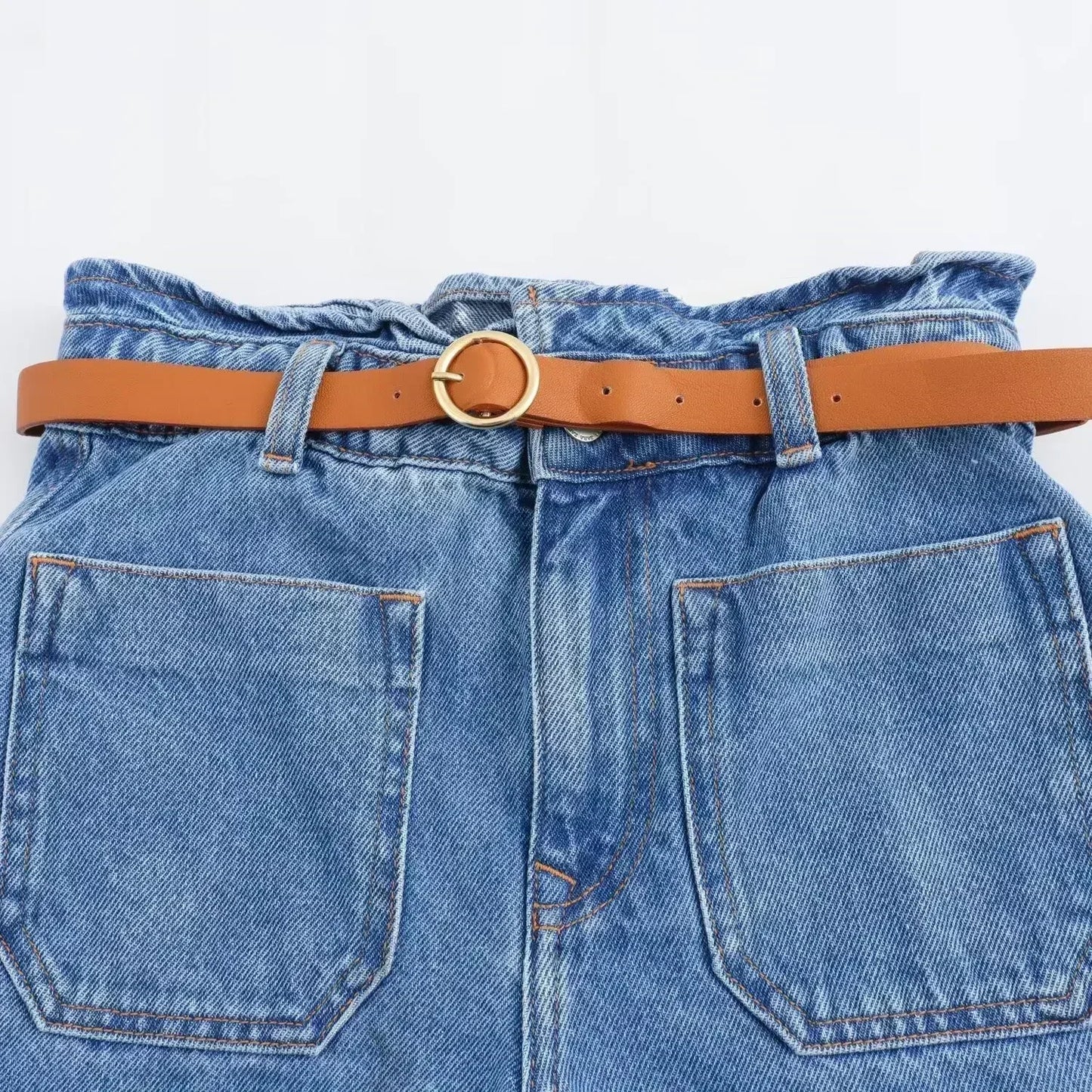 22 Women's New Chic Fashion With Belt Pocket Decoration Loose Casual Denim Shorts Retro High Waist Zipper Women's Shorts