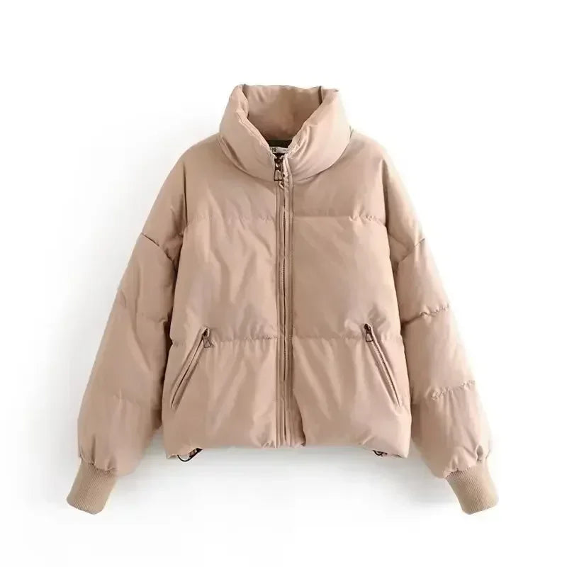 Women's Winter New Fashion Loose Thick Warm Short Stand Collar Cotton Jacket Retro Long Sleeve Pocket Women's Coat Chic Top