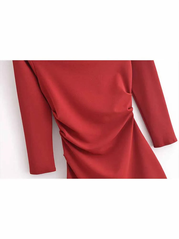 Women's new Fashion pleated decoration sexy slim off shoulder mini dress retro long sleeved women's dress Mujer