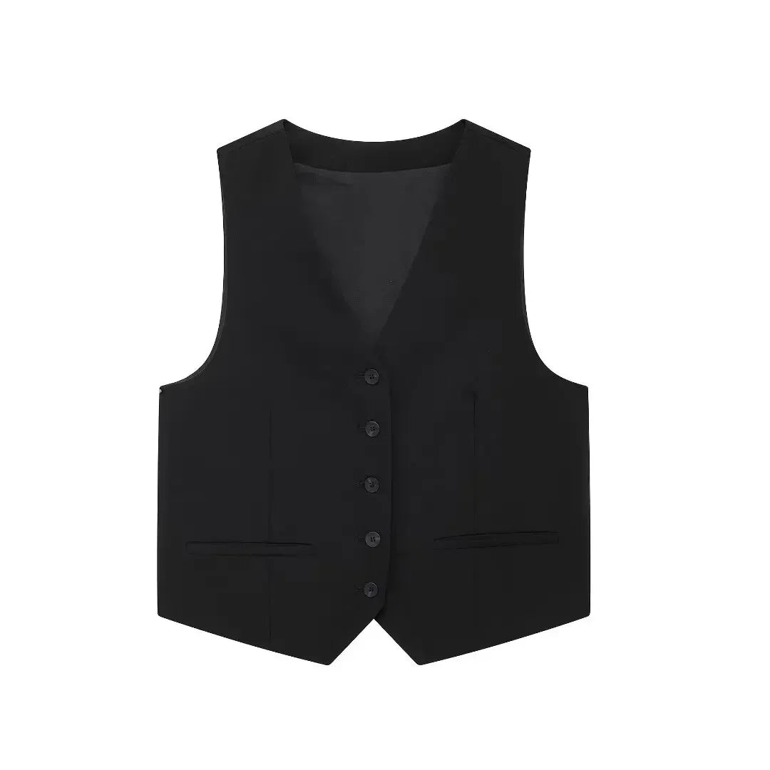 Women's 2024 New Fashion Strap Decoration Casual Short Single breasted Suit Vest Retro V Neck Sleeveless Women's Vest Chic 