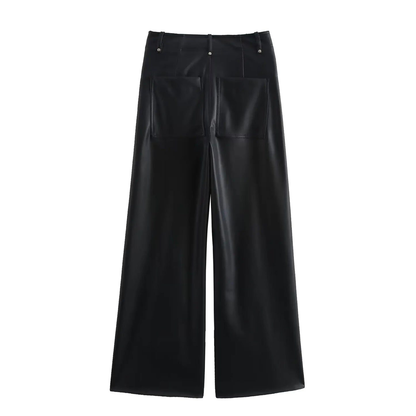 Women's new Fashion pocket decoration loose casual versatile Faux Leather wide leg pants retro high waisted zipper women's pants 