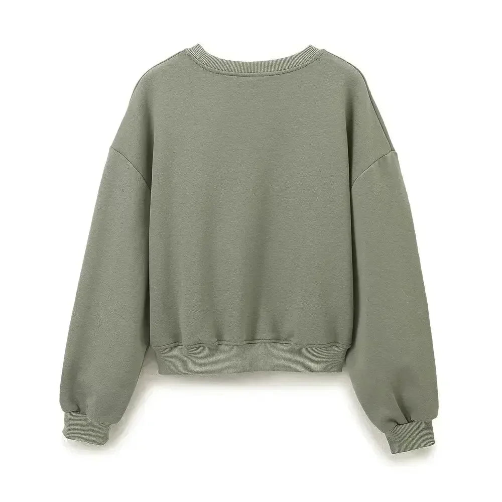 2024 Women's New Fashion Loose Basic Style Casual O-neck Fleece Sportswear Vintage Long Sleeve Women's Pullover Unique Top