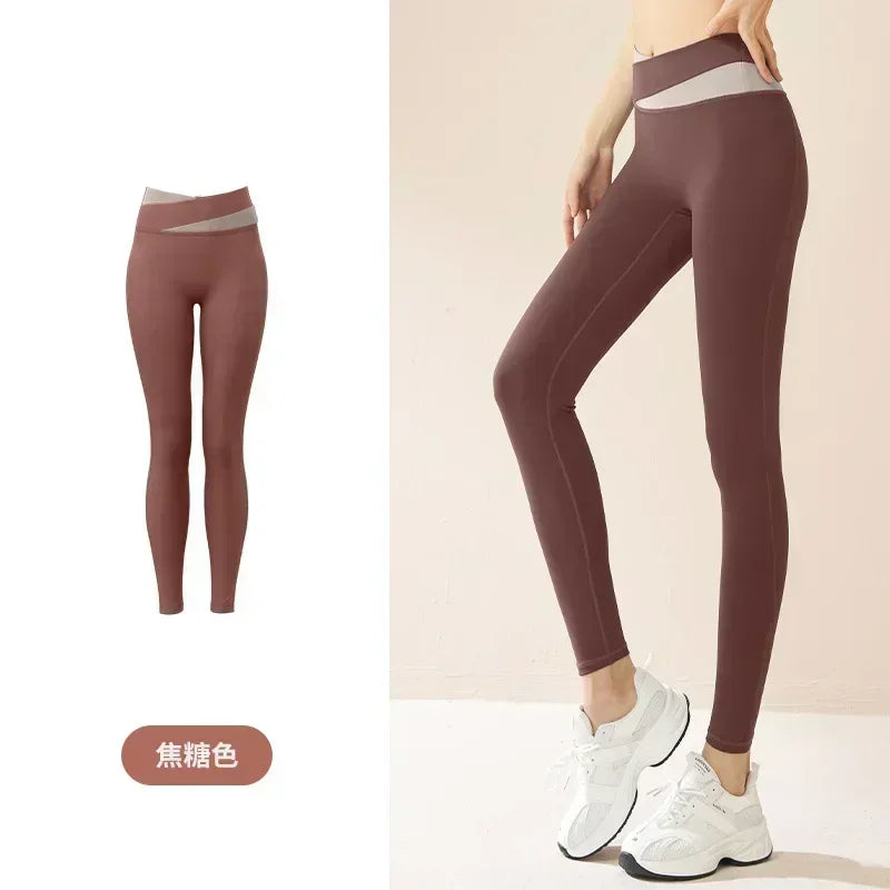 Women's Yoga Pants Splicing Yoga Pants High Waist Hip Fitness Elastic Fitness Pants Running Pants.