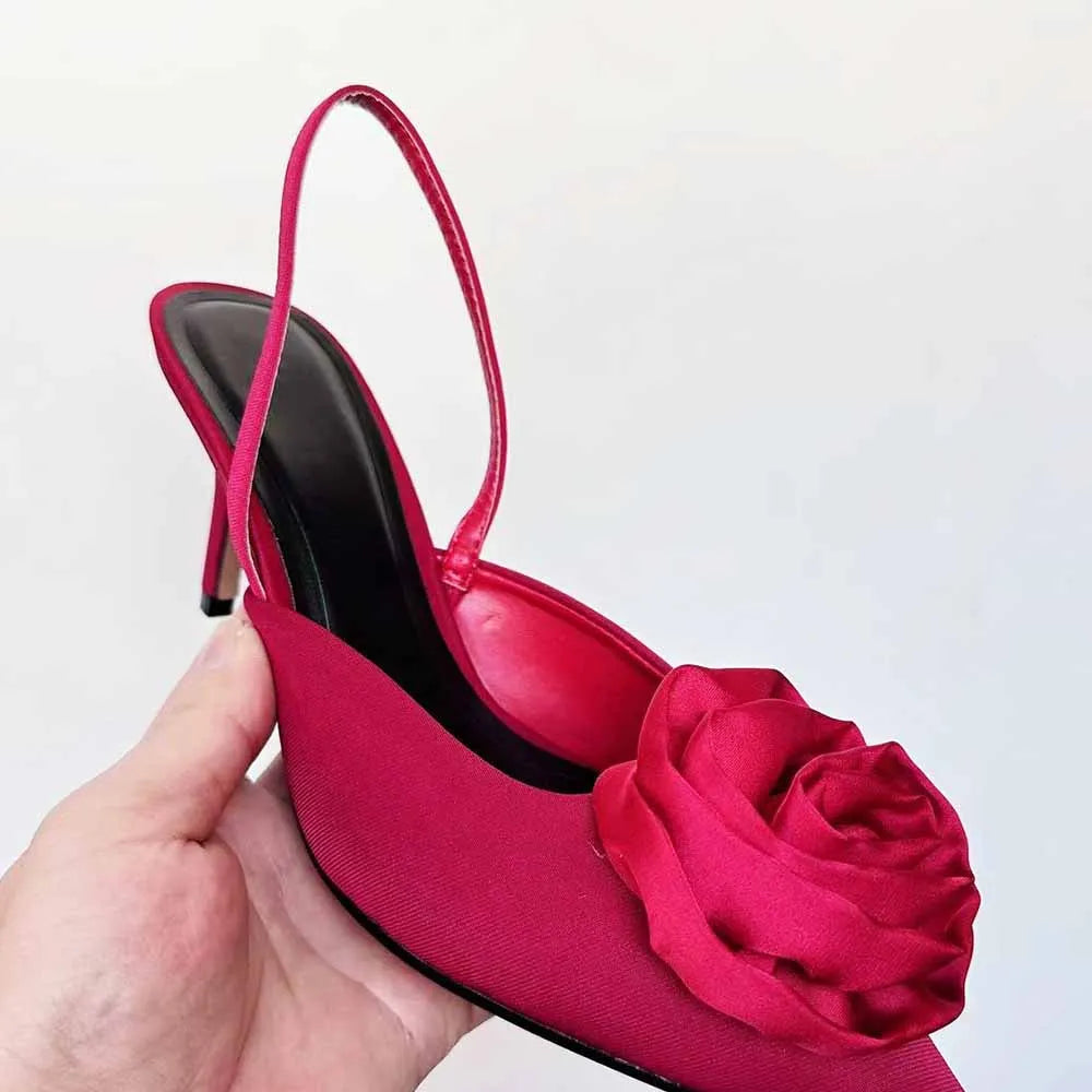 New 2024 Fashion Women's Shoes Joker Slim Red Flower Decorative Exposed Heel Baotou With High-heeled Sandals.