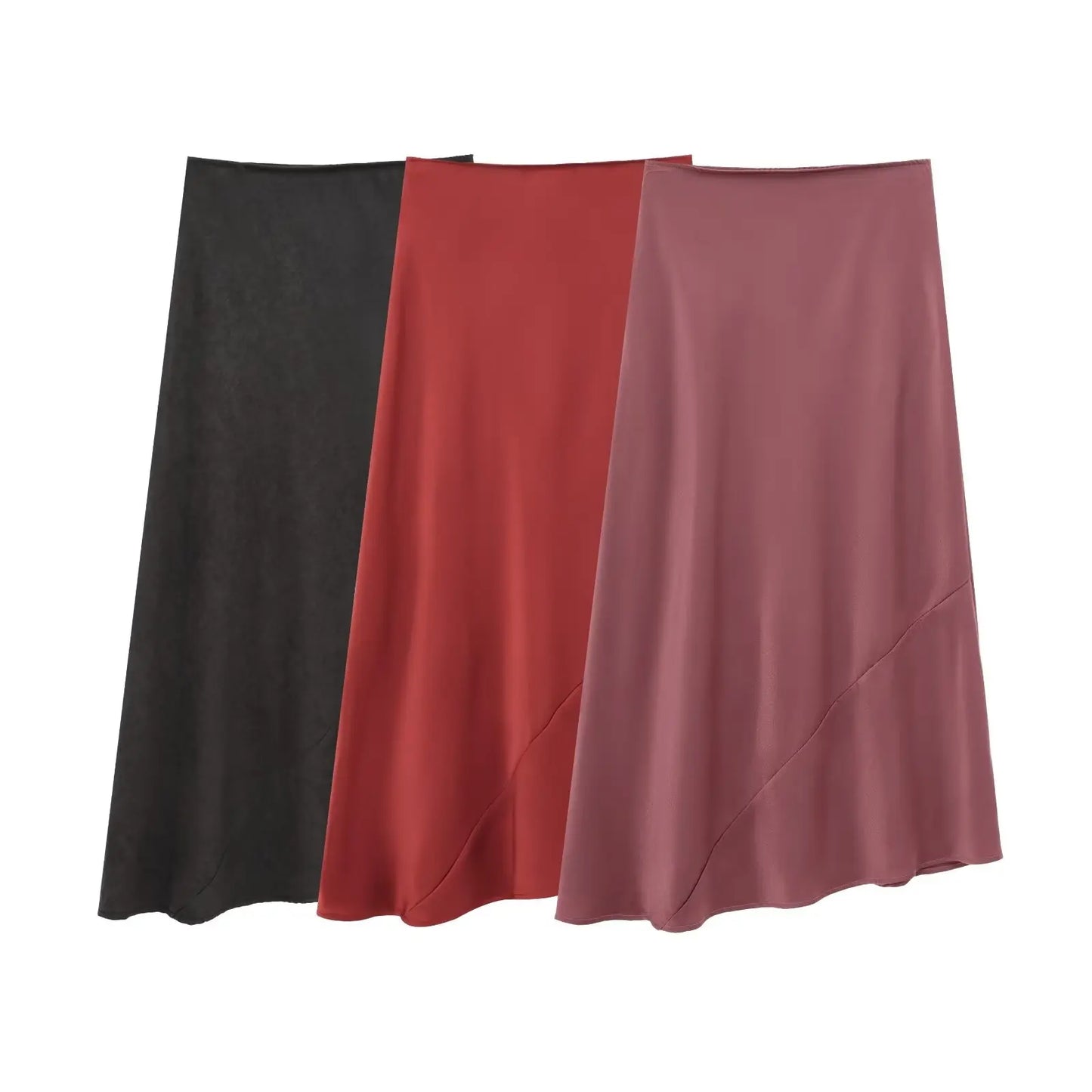 Women's new Chic fashion multi-color slim casual satin texture asymmetric MIDI skirt retro elastic waist women's skirt Mujer 