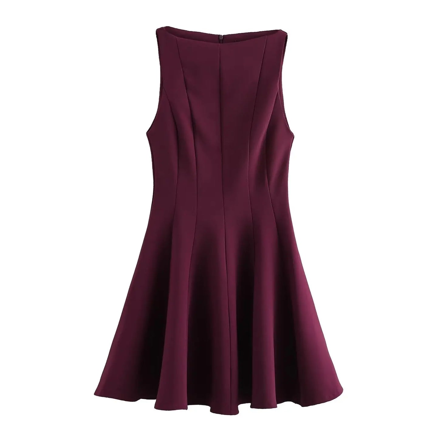 Women's new fashion pleated decoration slim casual versatile wide swing mini dress retro sleeveless back zipper women's dress 