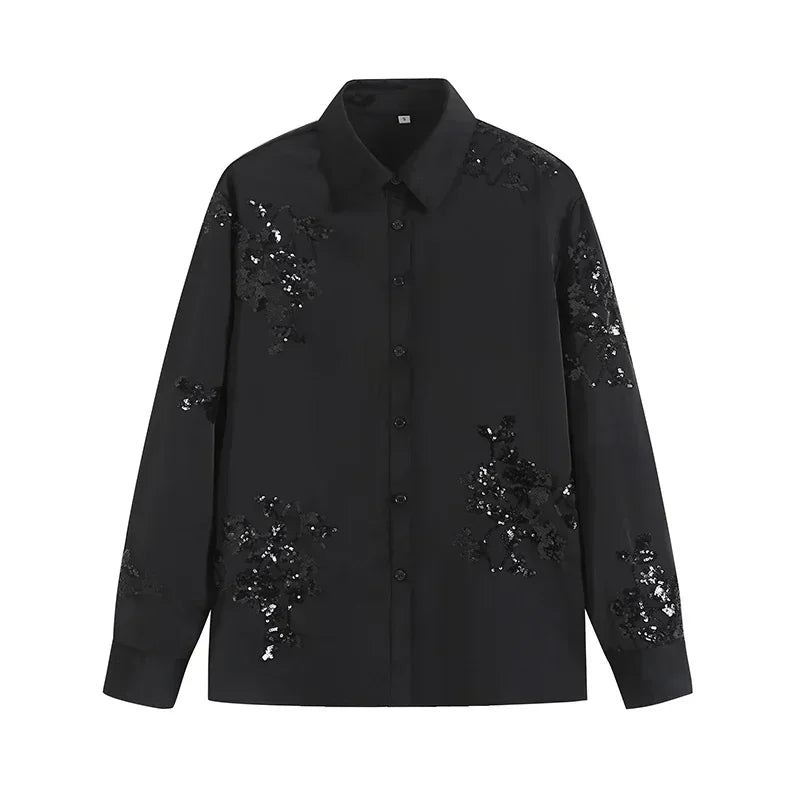 Women's New Fashion Heavy Industry Embroidery Decoration Loose Lapel Shirt Retro Long Sleeve Button Women's Shirt Unique