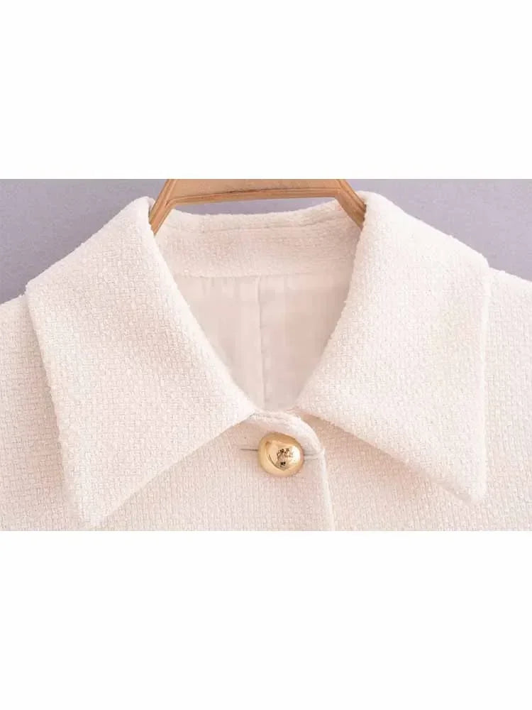 Women's new fashion gold button decoration casual short lapel jacket coat retro long sleeved pocket women's coat chic top