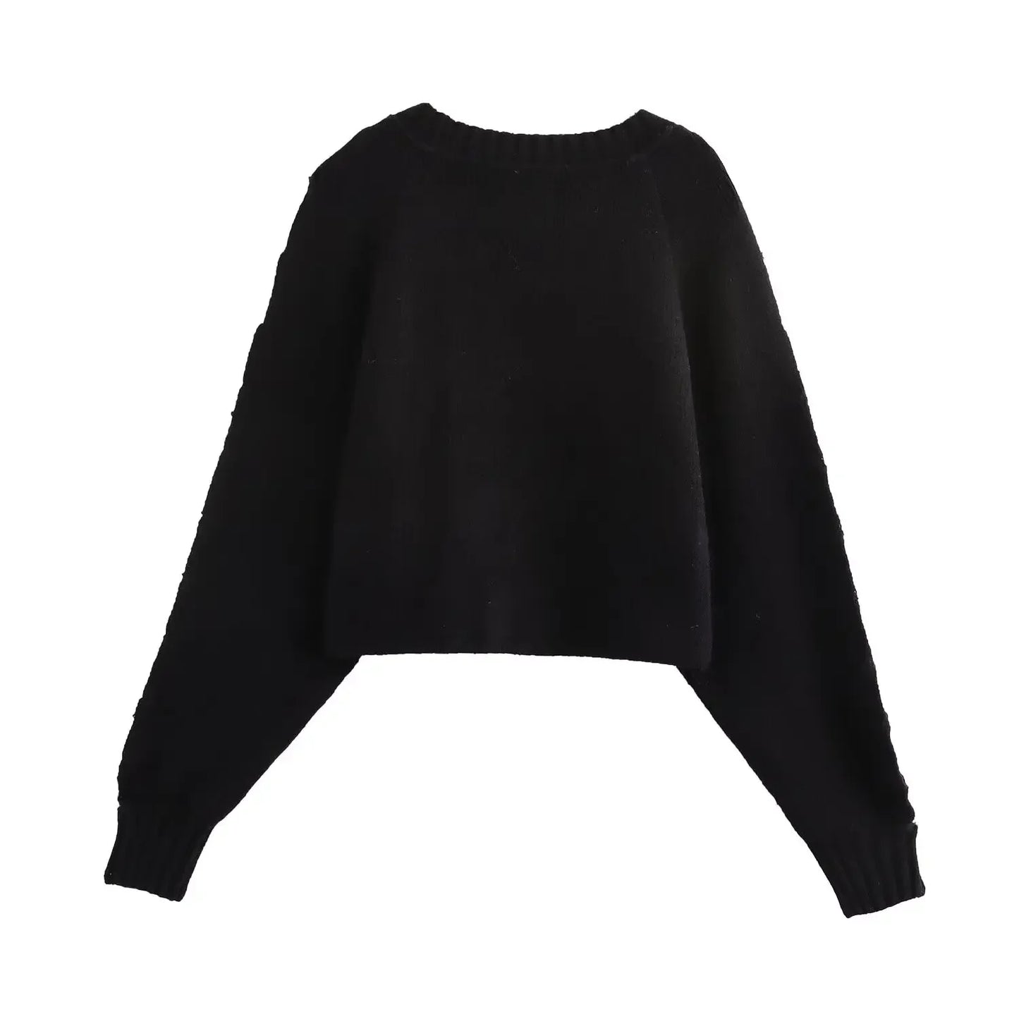 Women's new fashion metal decoration short opening design O Neck knitted sweater retro long sleeved women's pullover chic top