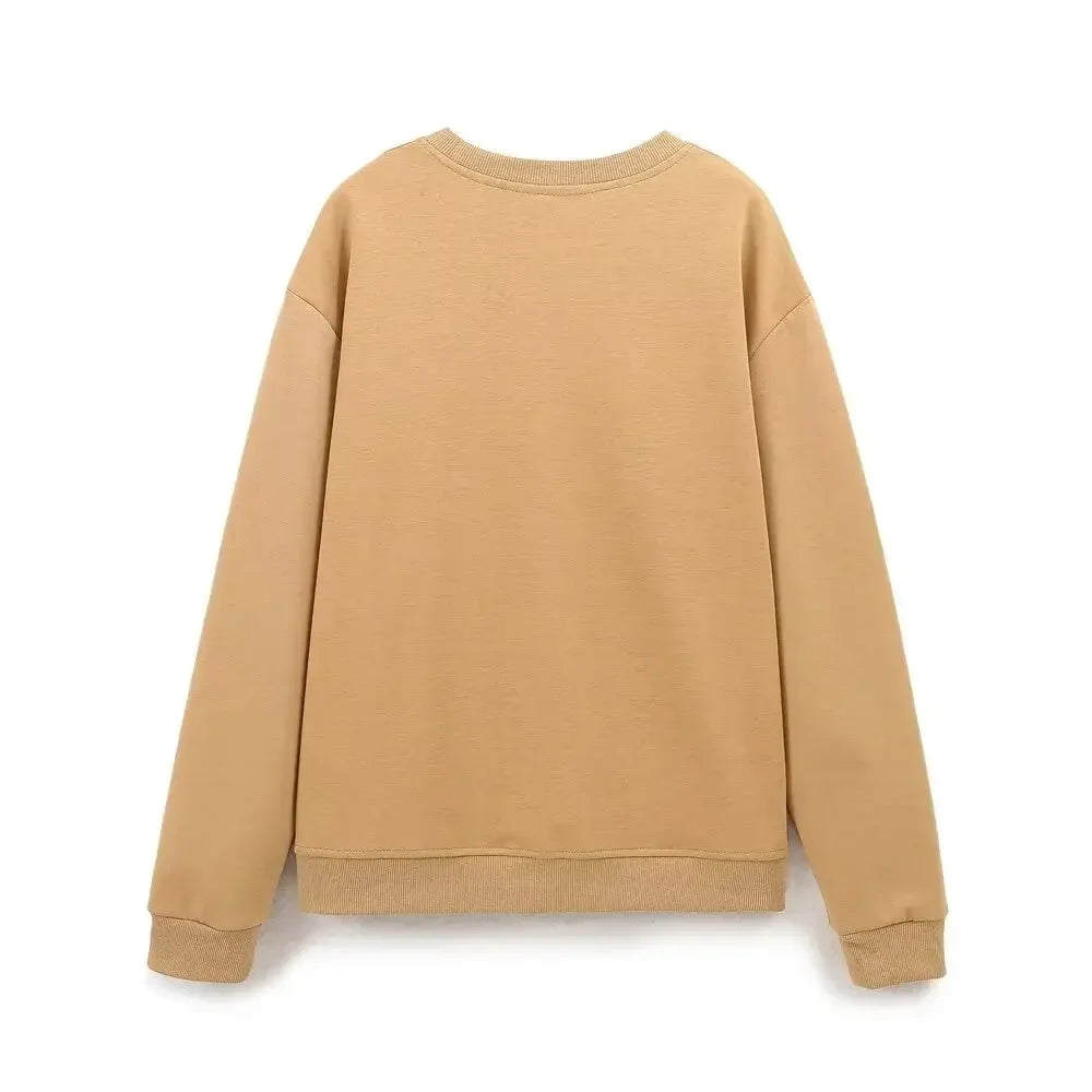 2024 Women's New Fashion Loose Basic Style Double sided fabric O-neck sweatshirt Vintage long sleeved women's pullover Chic top