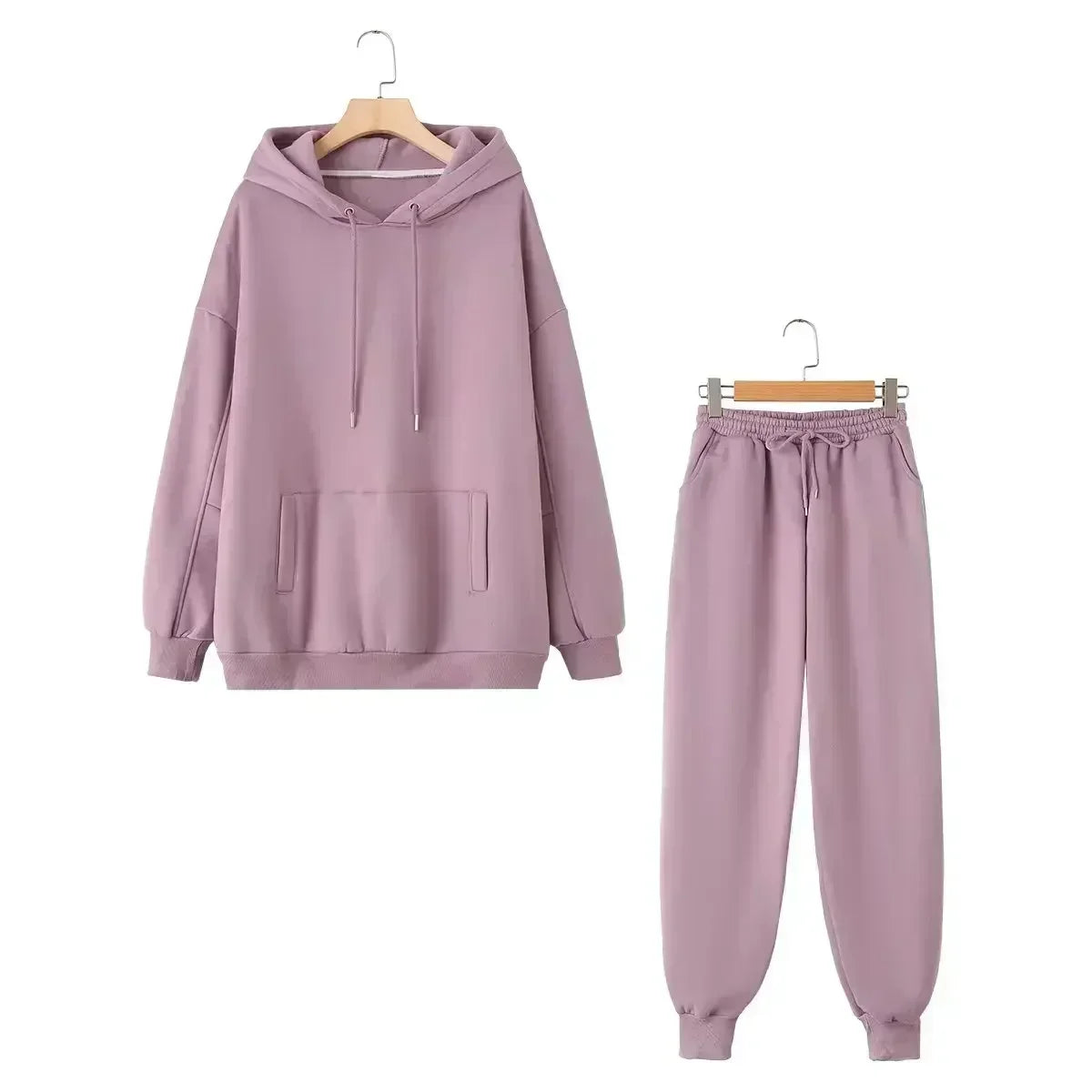 set woman 2 pieces Women New Fashion Loose Cotton Hooded Sweatshirts Vintage Long Sleeve Pockets Female + Pants Women's suit