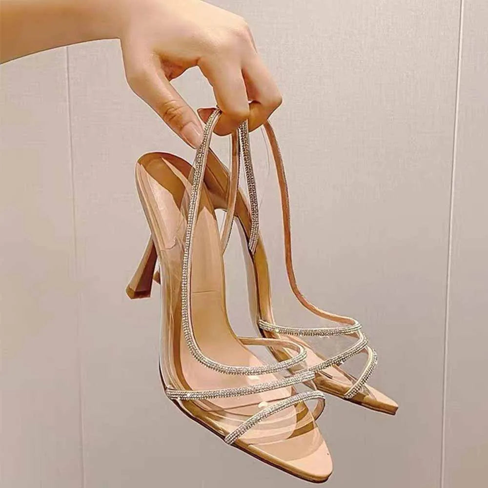 New 2024 New Women's Shoes Pointed High Heels Rhinestone Transparent With Fishmouth Sandals Fashion Women's Shoes.