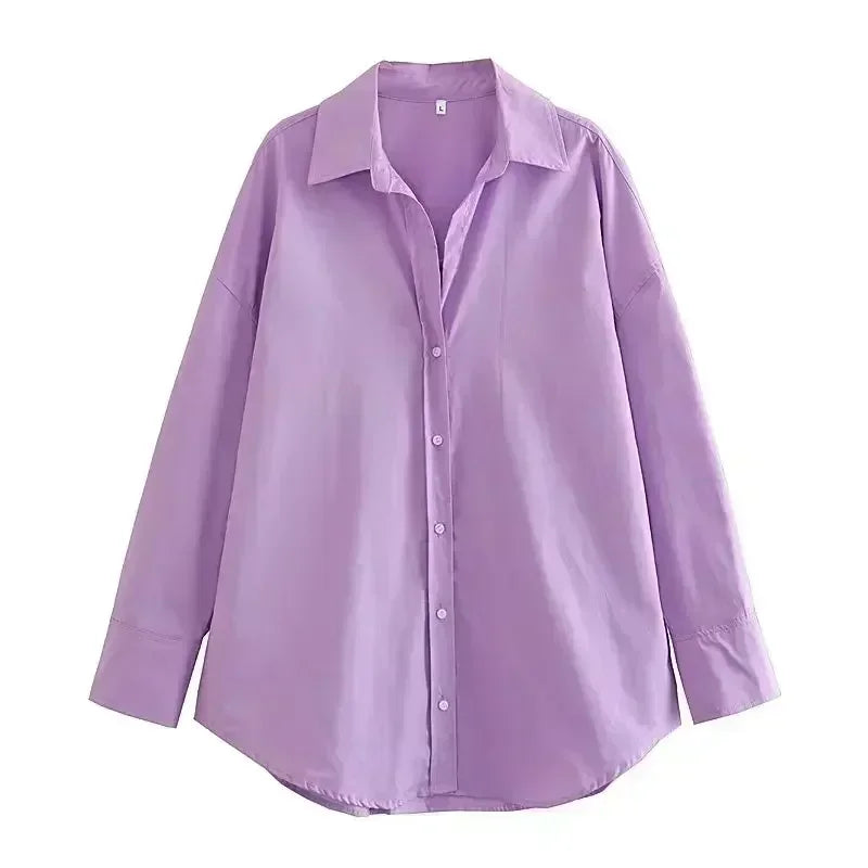 Women 2023 New Fashion pleated design Loose poplin Asymmetric Blouses Vintage Long Sleeve Button-up Female Shirts Chic Tops