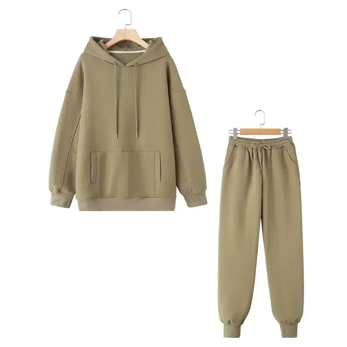 set woman 2 pieces Women New Fashion Loose Cotton Hooded Sweatshirts Vintage Long Sleeve Pockets Female + Pants Women's suit