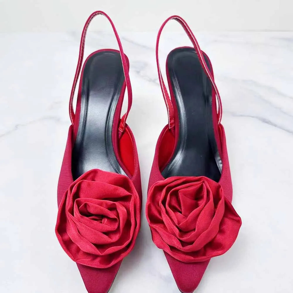 New 2024 Fashion Women's Shoes Joker Slim Red Flower Decorative Exposed Heel Baotou With High-heeled Sandals.