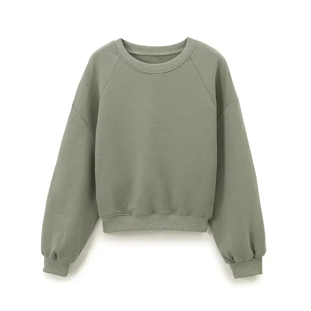 2024 Women's New Fashion Loose Basic Style Casual O-neck Fleece Sportswear Vintage Long Sleeve Women's Pullover Unique Top