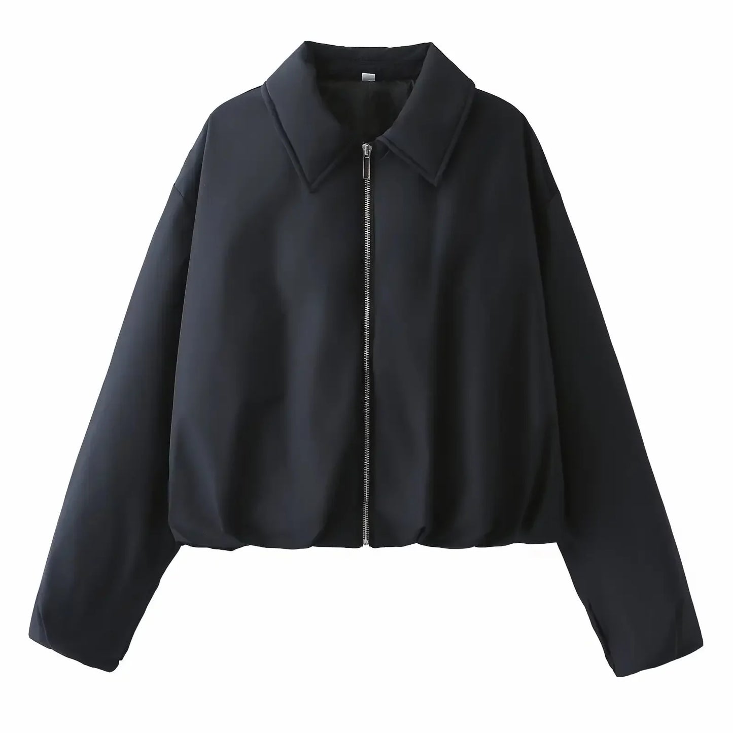 Women's Winter New Fashion Black Casual Short Lapel Cotton jacket Coat Retro Long Sleeve Zipper Women's Coat Chic Top