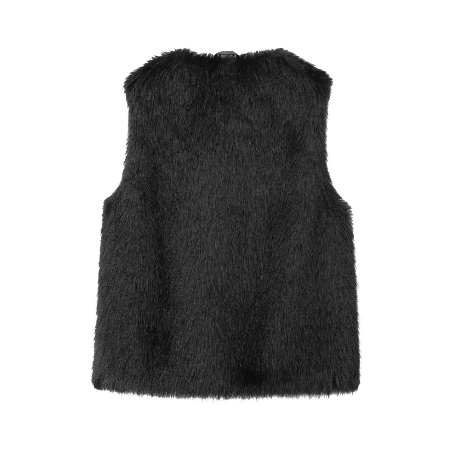 Women's New Fashion Artificial Fur Effect Casual Single Breasted Vest Coat Retro Sleeveless Side Pocket Women's Vest Chic Top 