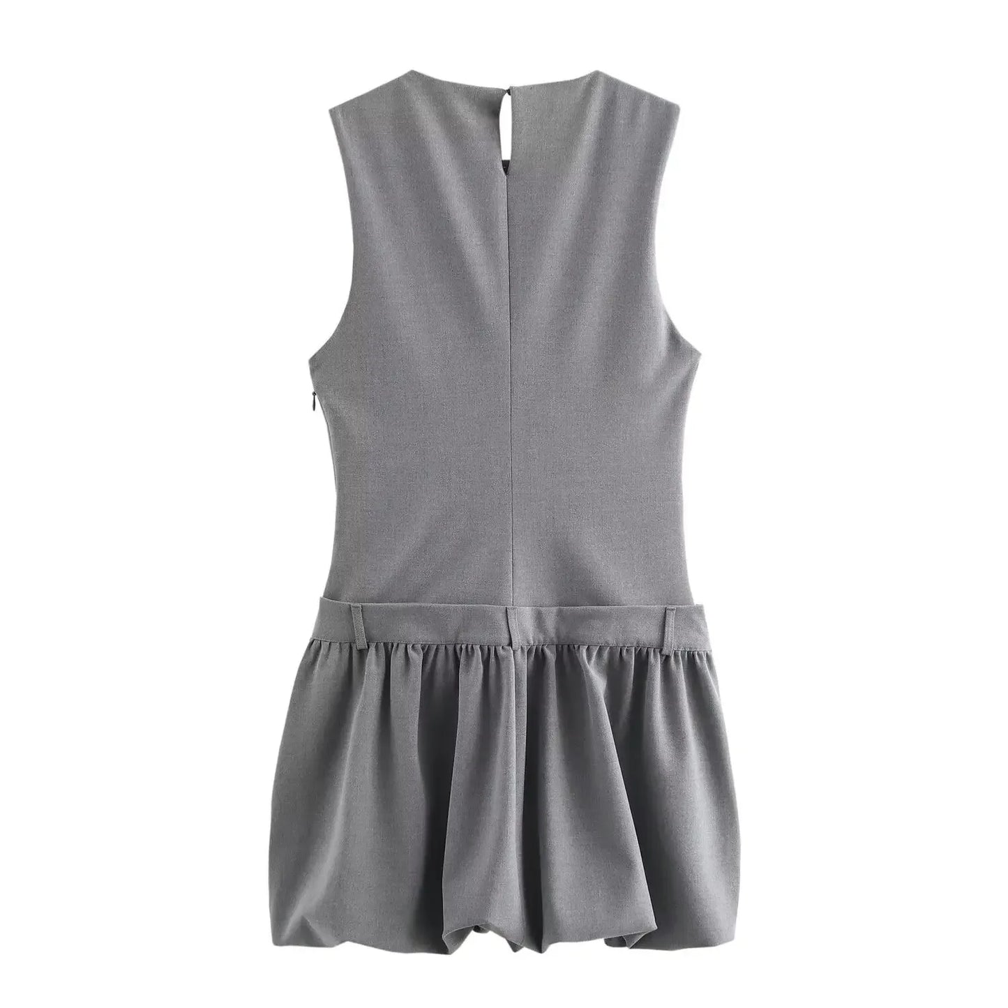 Women's new fashion wide pleated hem design casual versatile slim O Neck mini dress retro sleeveless zipper women's dress Mujer