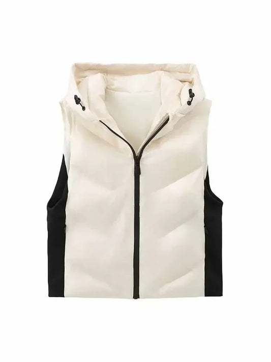 Women's new fashion zipper pocket decoration casual short warm cotton jacket vest retro hooded sleeveless women's vest chic top