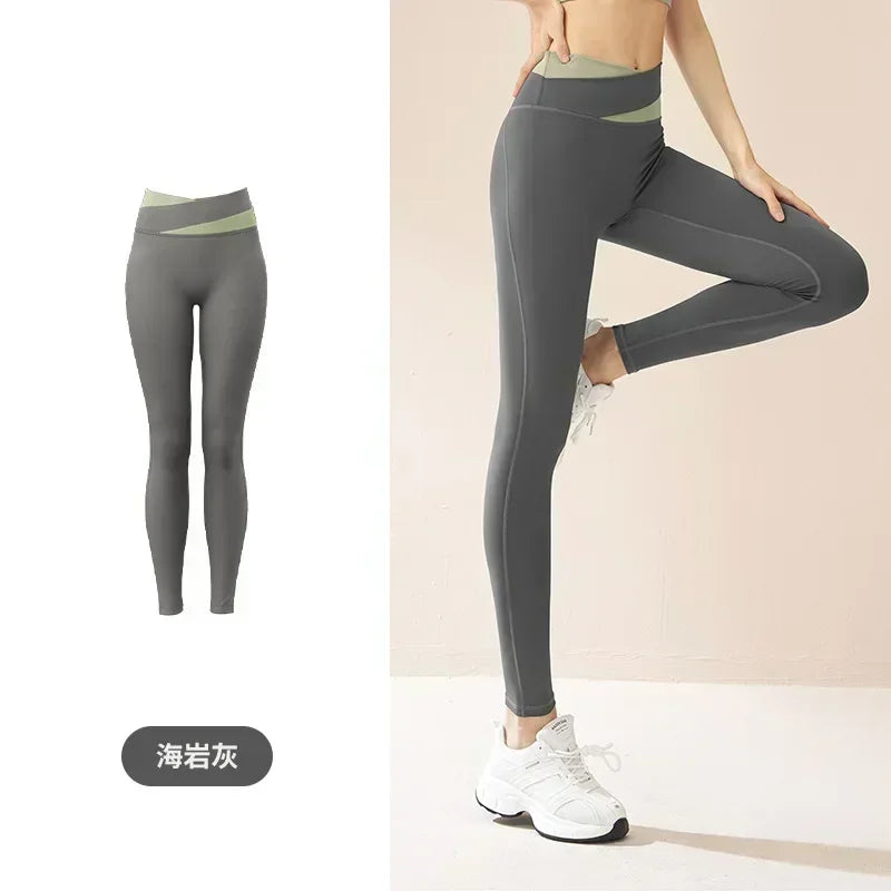 Women's Yoga Pants Splicing Yoga Pants High Waist Hip Fitness Elastic Fitness Pants Running Pants.