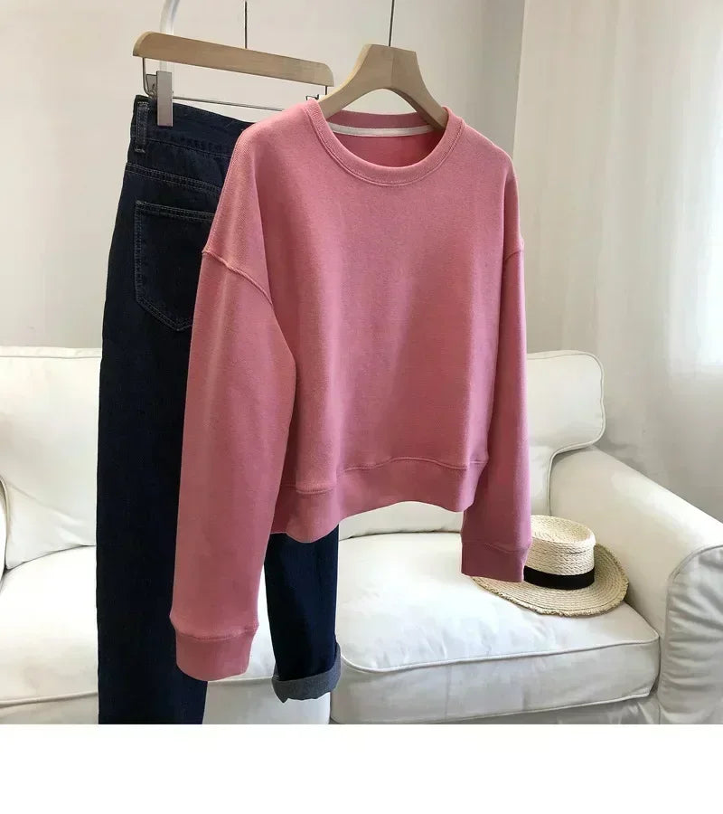 Short round neck sweater women's autumn and winter new warm and loose fitness clothes casual long-sleeved yoga clothes