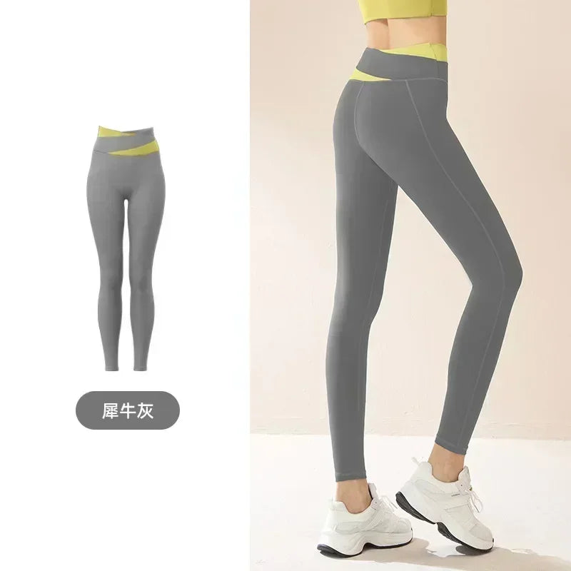 Women's Yoga Pants Splicing Yoga Pants High Waist Hip Fitness Elastic Fitness Pants Running Pants.