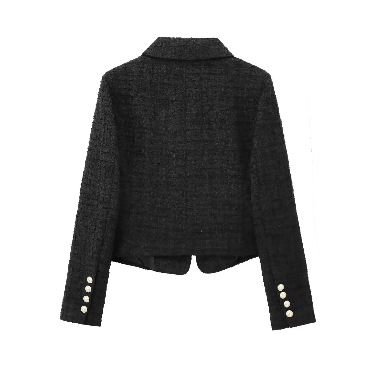 Women's new Fashion flip decoration casual Slim short Textured Suit coat retro long sleeved Button-up women's coat chic top