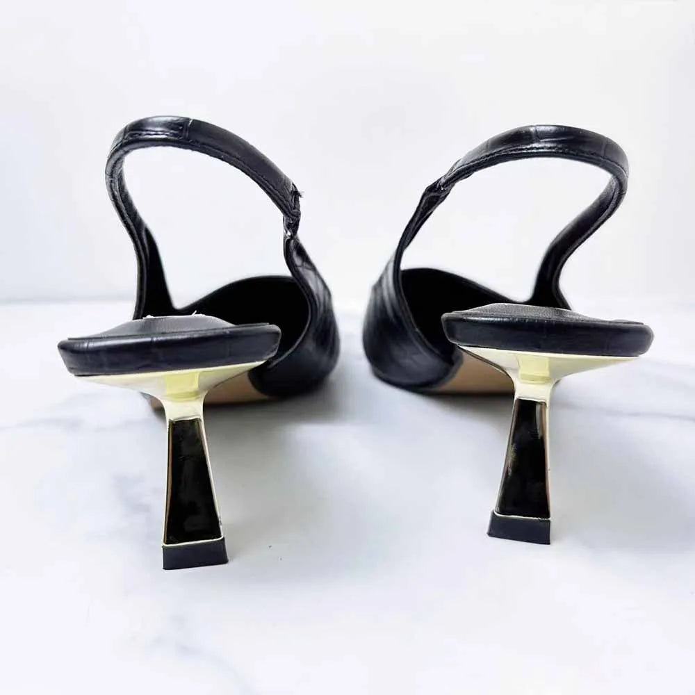 New 2024 Women's Shoes, Fashionable High Heels, Black Metal Heel and Pointed Stone Sandals, Women. 