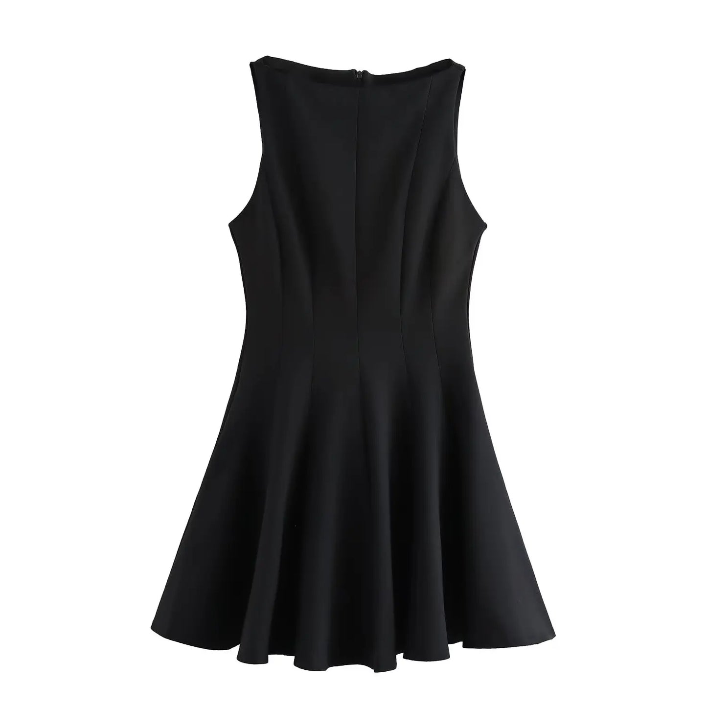 Women's new fashion pleated decoration slim casual versatile wide swing mini dress retro sleeveless back zipper women's dress 