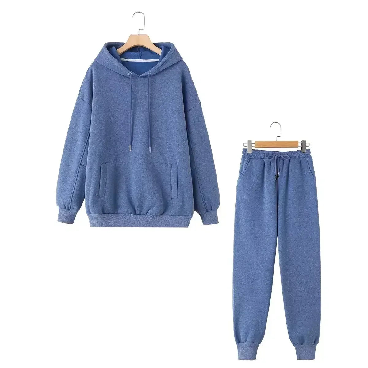 set woman 2 pieces Women New Fashion Loose Cotton Hooded Sweatshirts Vintage Long Sleeve Pockets Female + Pants Women's suit