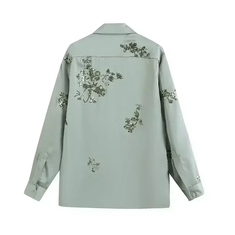 Women's New Fashion Heavy Industry Embroidery Decoration Loose Lapel Shirt Retro Long Sleeve Button Women's Shirt Unique