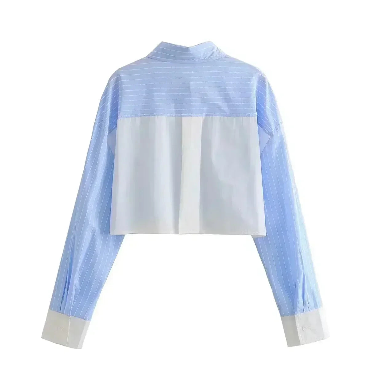 Women's new fashion casual short style contrasting striped lapel shirt retro long sleeved button up women's shirt chic top