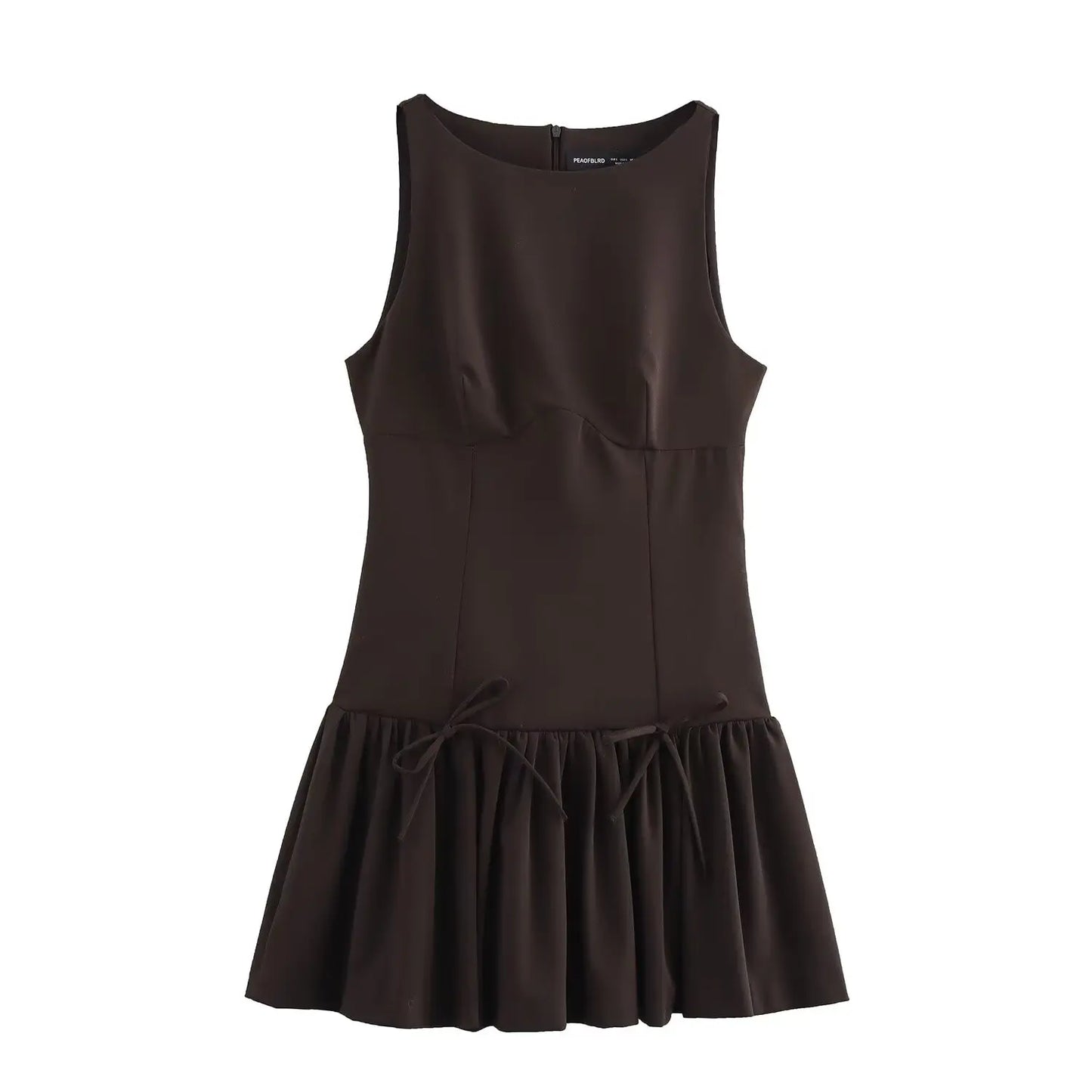 Women's new fashion bow decoration slim O-Neck wide pleated mini dress retro sleeveless back zipper women's dress Mujer