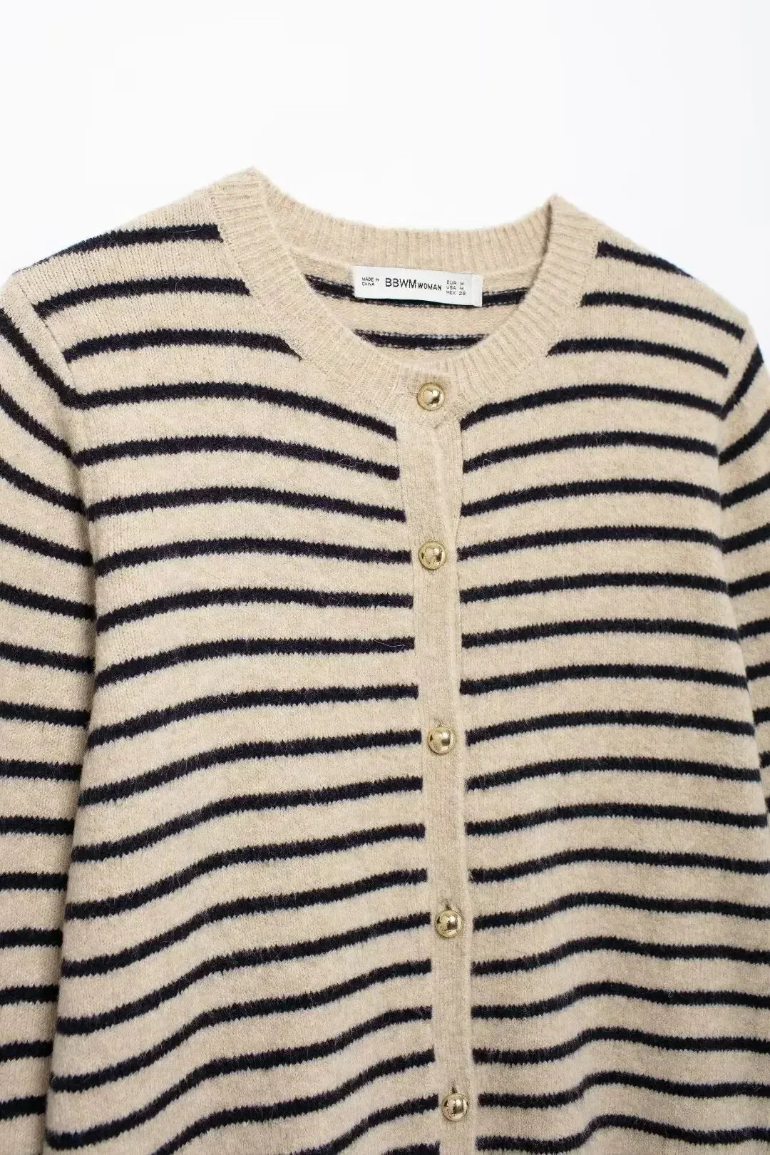 Women's 2024 New Fashion Slim Short O-Neck Elastic Striped Knitted Coat Retro Long Sleeve Button up Women's Coat Chic Top