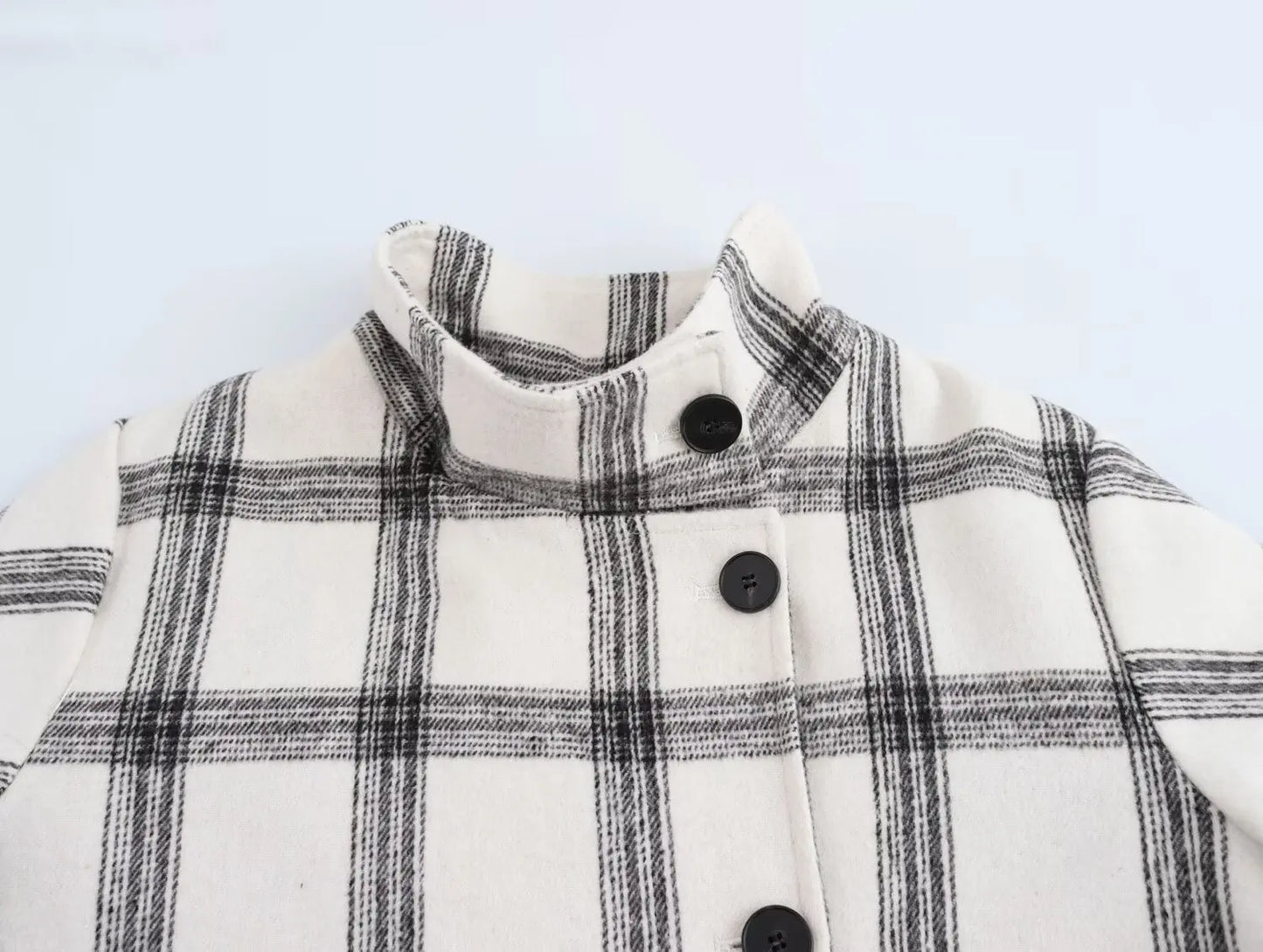 Women's winter fashion casual single breasted warm stand Neck plaid jacket coat retro long sleeved pocket women's coat chic top